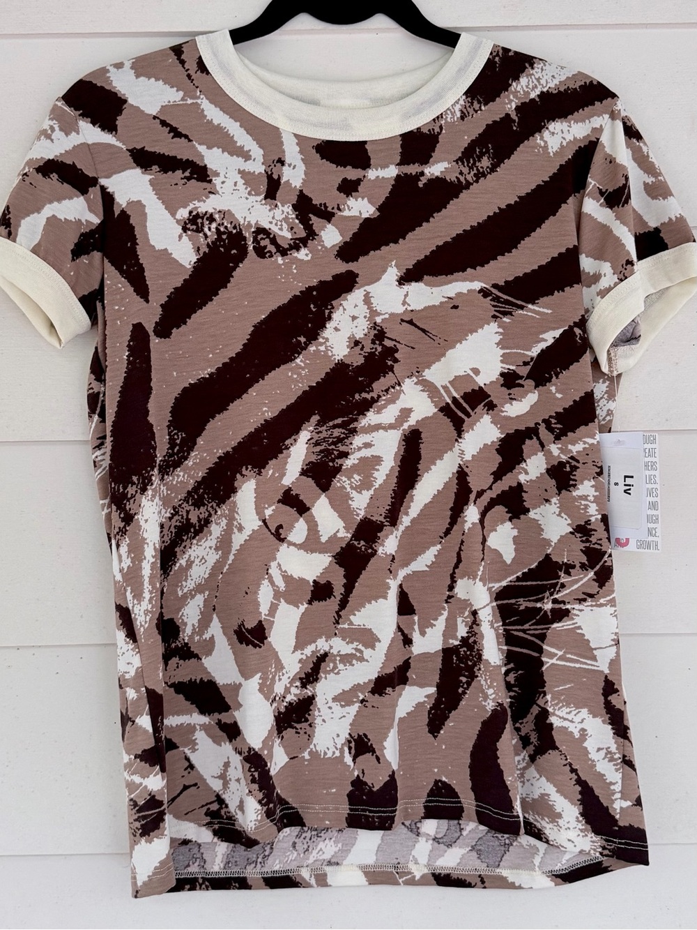 LuLaRoe Liv Brown and Cream Abstract Ringer Tee